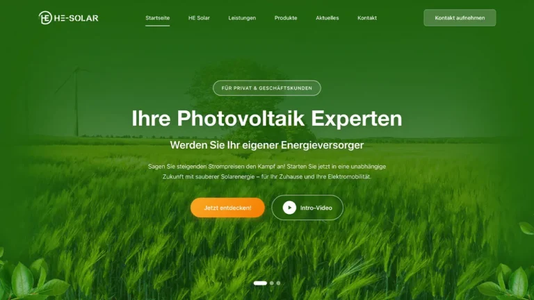 Webdesign für Photovoltaik-Unternehmen HE SOLAR