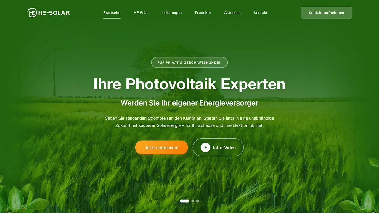 Webdesign für Photovoltaik-Unternehmen HE SOLAR